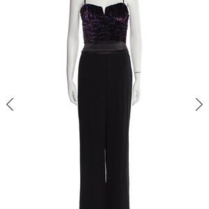 Ramy Brook Elegant Black and Purple Velvet Women's Jumpsuit XS / 0
